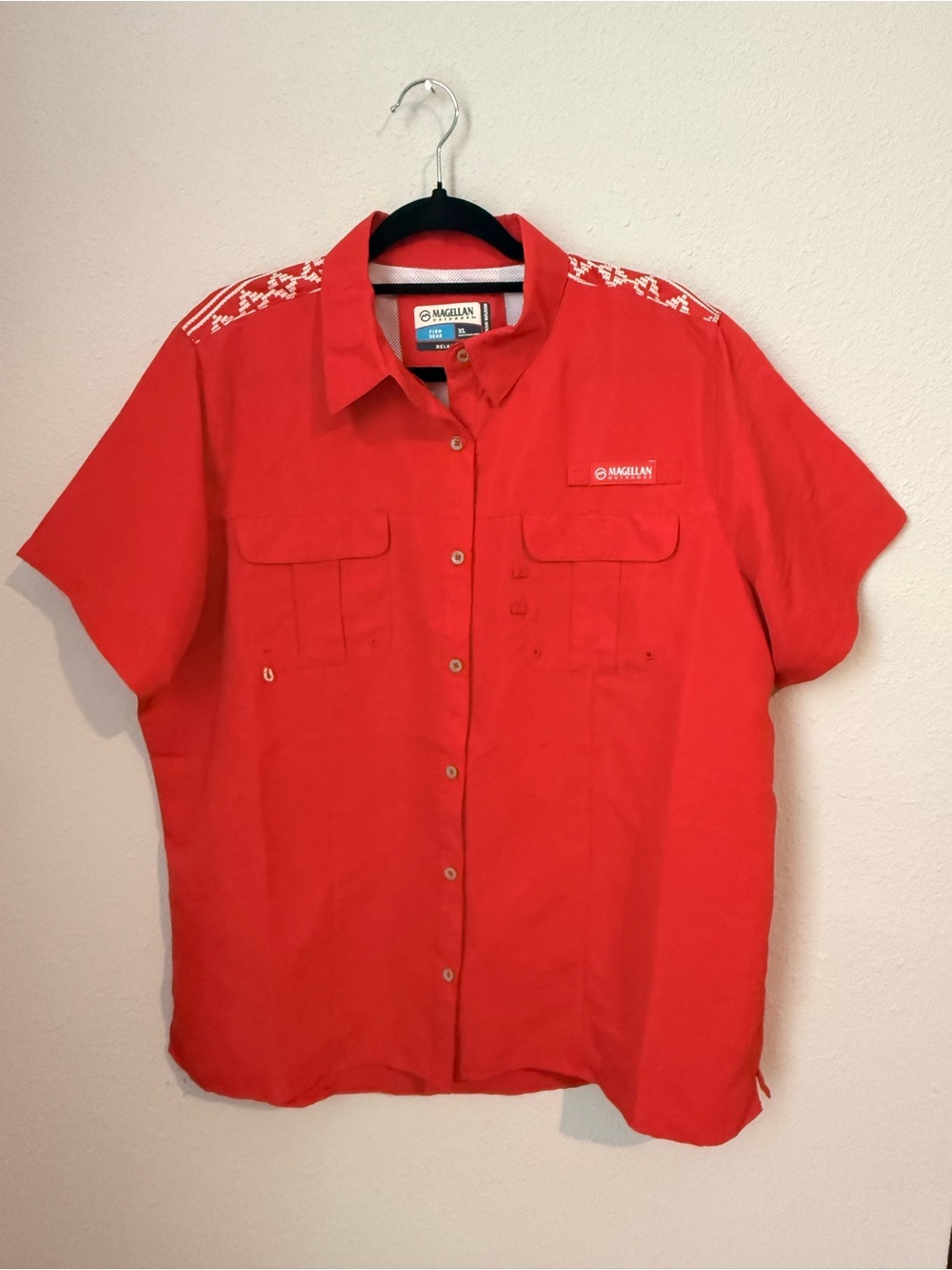 Magellan Outdoors Men’s Red Short-Sleeve Button-Down Shirt